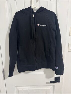 Champion Black Zip-Up Hoodie with Script Logo
